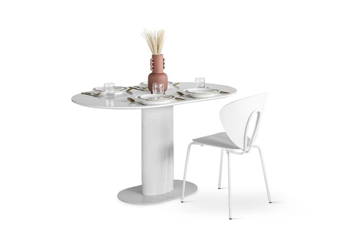 Stół do jadalni Maxim biały owalny nowoczesny na jednej nodze 120x70 cm Intesi