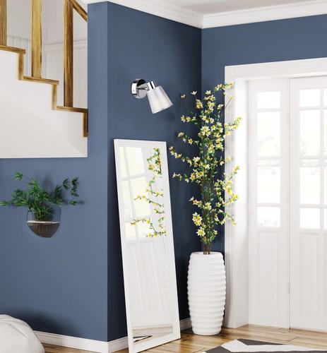 Kinkiet ścienny Pin nowoczesny biały z tkaninowym abażurem do sypialni i salonu chrom