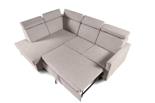 Narożnik z funkcją spania Mils XL beżowy nowoczesny do salonu pojemnik lewostronny