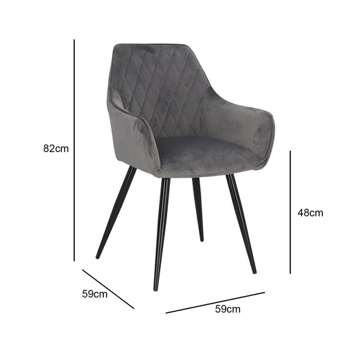 Krzesło tapicerowane welur szare Pico Intesi do jadalni z podłokietnikami nowoczesne