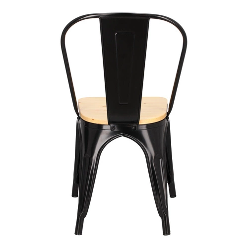Krzesło do jadalni Paris Wood D2.DESIGN czarne metalowe z drewnianym siedziskiem sosna
