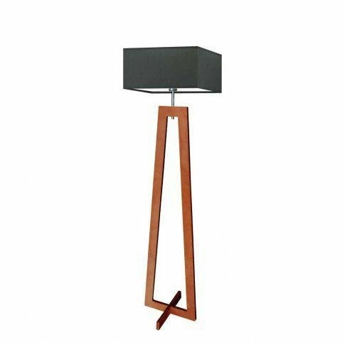 Lampa stojąca do salonu Jawa grafitowy abażur nowoczesna drewniana Lysne 138 cm