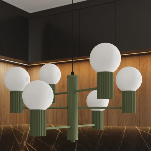 Żyrandol nowoczesny HALO 6 oliwkowy do salonu i jadalni lampa sufitowa metalowa