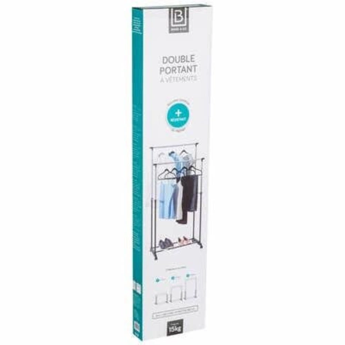 Wieszak stojący na ubrania podwójny czarny z regulacją szerokości na kółkach 5five