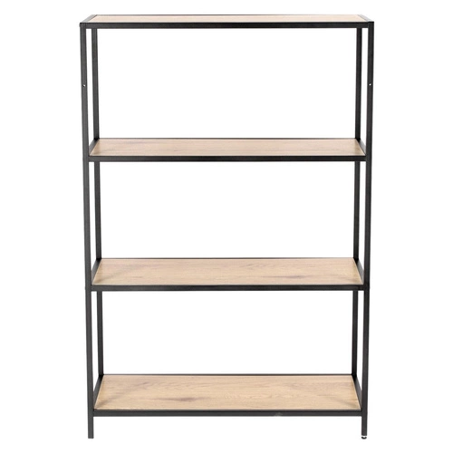 Regał do salonu Seaford I nowoczesny loftowy na książki 4 półki dąb i czarny metal Intesi