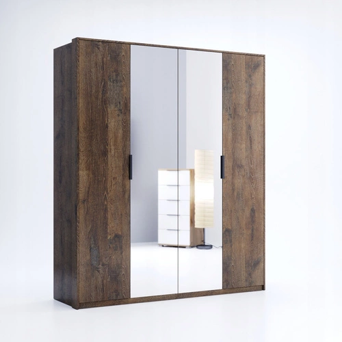 Szafa 4-drzwiowa z lustrem Anciano brązowa nowoczesna do sypialni i garderoby