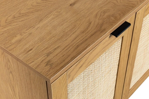 Komoda Capri 120 cm rattanowa z szafkami na czarnych nogach do salonu nowoczesna boho