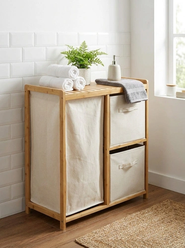 Bambusowa komoda łazienkowa Tidy Box 5five simply smart z koszem na pranie i szufladami