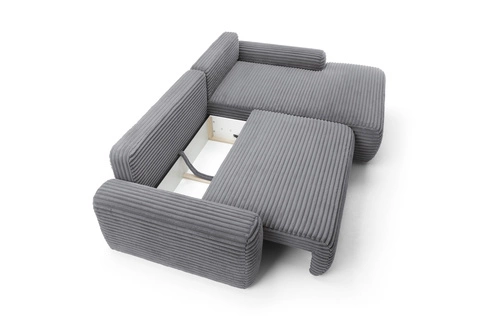 Narożnik sztruksowy z funkcją spania do salonu Domle prawy szary nowoczesny Intesi