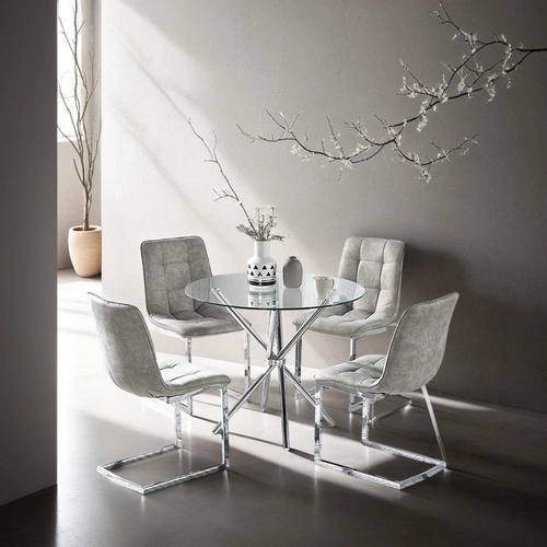 Stół okrągły szklany Ufo 90 cm transparentny nowoczesny do jadalni i salonu chrom Intesi