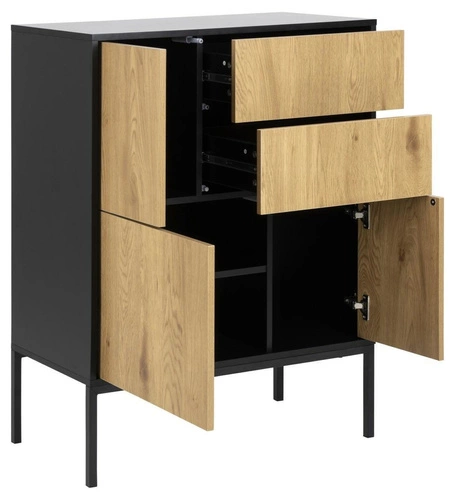 Komoda z szufladami Seaford 80 cm czarna dąb naturalny nowoczesna do salonu Actona