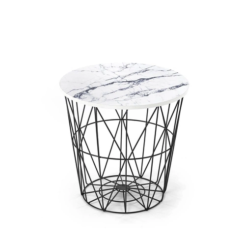 Stolik kawowy Rissa okrągły biały marmur nowoczesny ze schowkiem do salonu Intesi 42 cm