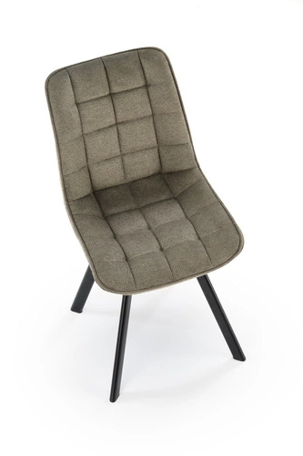 Krzesło tapicerowane Giselda oliwkowe do jadalni i salonu nowoczesne na czarnych nogach