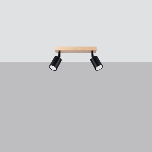 Plafon sufitowy VERDO 2 czarny metalowy z drewnem nowoczesny do salonu i kuchni SOLLUX