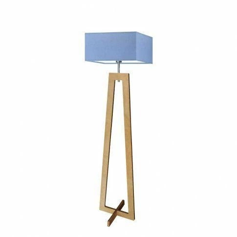 Lampa podłogowa stojąca do salonu Jawa niebieska abażur dębowy nowoczesna skandynawska Lysne