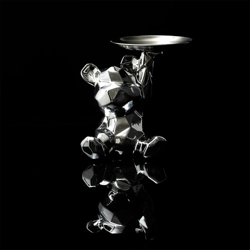 Figurka dekoracyjna Miś origami Intesi ceramiczna ze srebrną tacą do salonu i przedpokoju