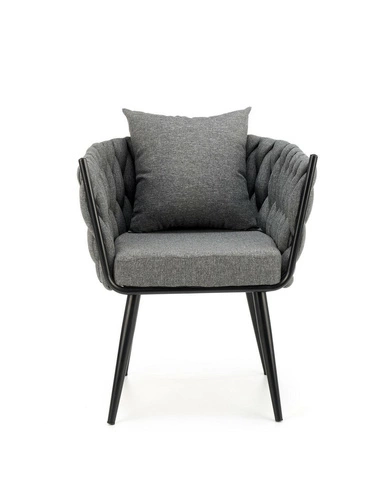 Fotel wypoczynkowy Tresse szary welur glamour do salonu z poduszką na czarnej podstawie