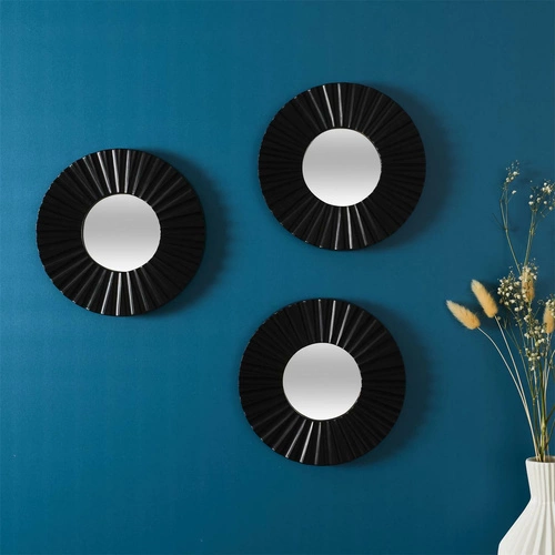 Zestaw 3 luster okrągłych Origami czarne dekoracyjne lustro na ścianę do salonu