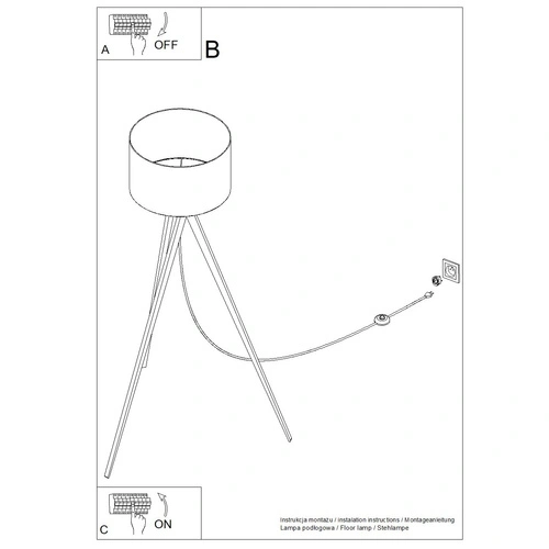 Lampa stojąca do salonu NATT burgund nowoczesna drewniana trójnóg z abażurem 140 cm