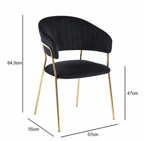 Krzesło tapicerowane Glamour Velvet Intesi czarne welurowe ze złotymi nogami do jadalni