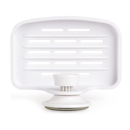 Mydelniczka biała FLEX Umbra z przyssawką, ścienna do łazienki z odpływem