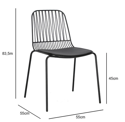 Krzesło metalowe Willy Intesi czarne z poduszką ekoskóra do jadalni nowoczesne industrialne