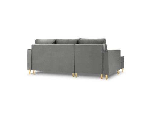 Narożnik z funkcją spania Leona Light Grey Velvet Lewostronna kolor nóg złoty