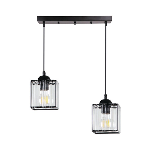 Lampa wisząca Glassia czarny 2x40 E27  klosz czarny+kryształy bezbarwne