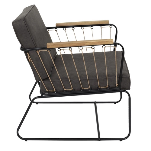 Fotel wypoczynkowy Benson brązowy nowoczesny z podłokietnikami do salonu metal i drewno