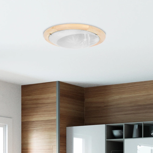 Plafon sufitowy Bamboo 30 okrągły drewniany biały do salonu kuchni i sypialni