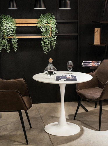 Stół okrągły 90 cm Simplet Skinny White biały nowoczesny do jadalni i kuchni na jednej nodze