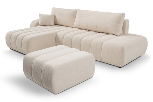 Narożnik z funkcją spania Hobro lewy beżowy skandynawski do salonu z pojemnikiem