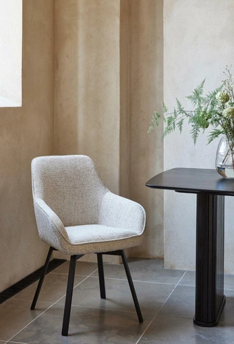 Krzesło do jadalni Alma tapicerowane boucle z podłokietnikami białe