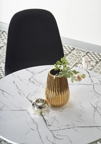 Stół okrągły do jadalni Verden biały marmur nowoczesny na jednej nodze 80 cm Intesi