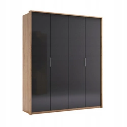 Szafa 4-drzwiowa Lana nowoczesna z półkami i drążkiem dąb szary do sypialni