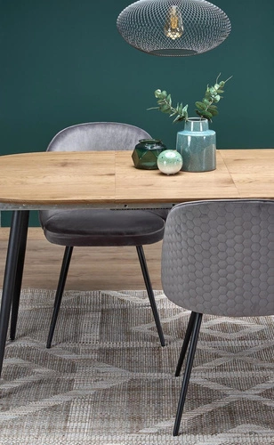 Stół rozkładany do jadalni Lora nowoczesny dąb złoty czarne nogi 120-160 cm Intesi