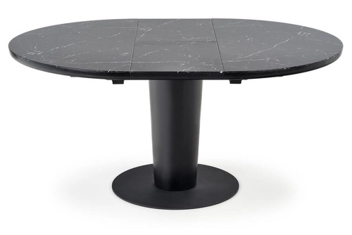 Stół Tiano okrągły rozkładany czarny marmur nowoczesny do jadalni i salonu 120-160 cm
