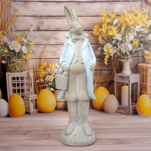 Figurka wielkanocna Pan Zając Intesi 80 cm szaro-biała dekoracja stojąca na komodę lub podłogę