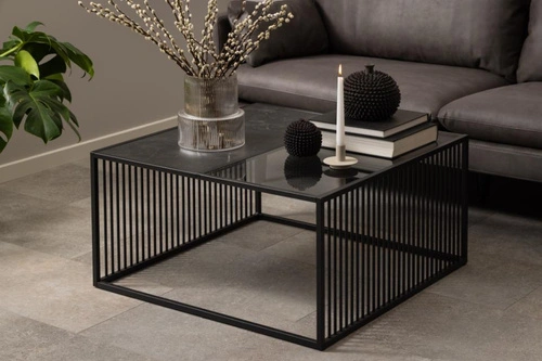 Stolik kawowy Strington 80x80 czarny szklany loftowy do salonu
