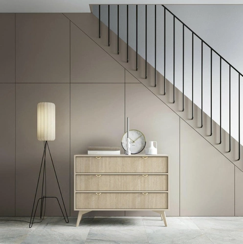 Komoda z szufladami Sage 106 cm drewniana w jodełkę glamour do salonu i sypialni