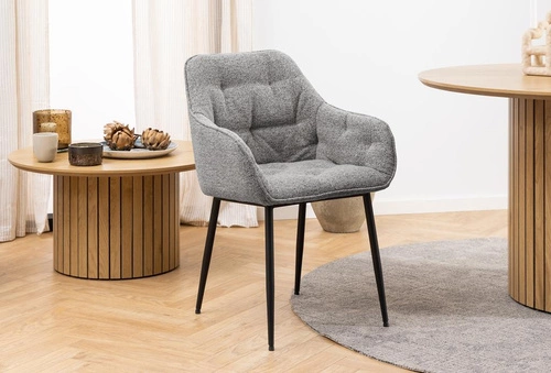 Krzesło tapicerowane Brooke szare z podłokietnikami do jadalni i salonu nowoczesne Actona