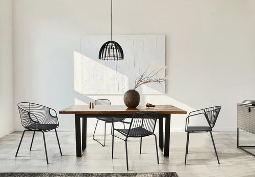 Krzesło Dill Intesi czarne metalowe z poduszką ekoskóra loftowe do jadalni i kuchni