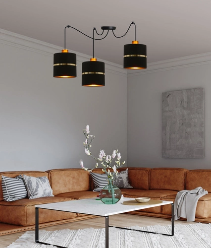 Lampa wisząca Assam czarna złota 3-punktowa do salonu i nad stół regulowana nowoczesna