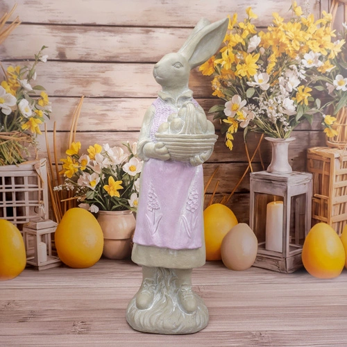 Intesi Pani Zając duża figurka wielkanocna z koszem 80 cm różowo-szara dekoracja do salonu