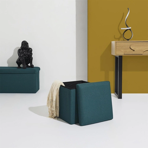 Pufa ze schowkiem Vels Atom turkusowa składana kwadratowa do przedpokoju i pokoju młodzieżowego