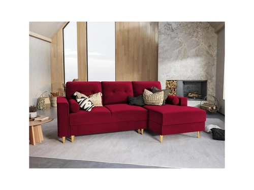 Narożnik z funkcją spania Leona Red Velvet Prawostronna kolor nóg złoty