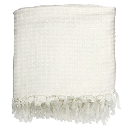 Intesi Waffle biały koc bawełniany 150x200 cm ciepły pled na łóżko i kanapę