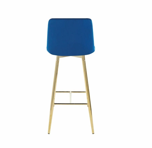 Hoker Poly High niebieski welurowy z oparciem na złotych nogach do kuchni i jadalni Intesi