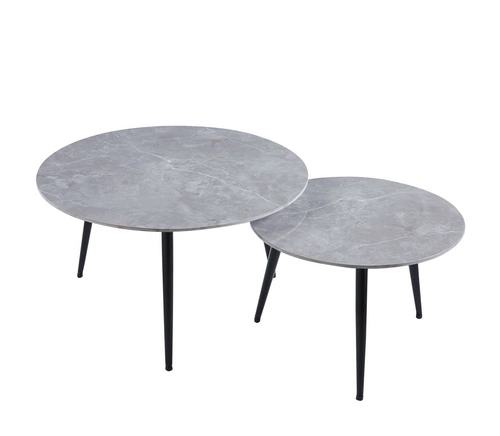 Zestaw 2 okrągłych stolików kawowych Tifa szary marmur nowoczesny loft do salonu 80/60 cm