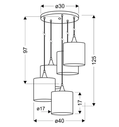 Lampa wisząca Long talerz czarna 5-punktowa do salonu nowoczesna regulowana CANDELLUX